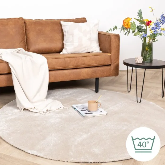 Waschbarer Viskose Teppich Rund - Vive Creme