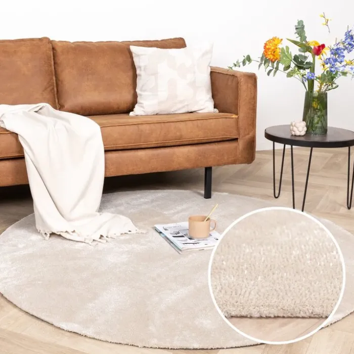 Waschbarer Viskose Teppich Rund - Vive Creme