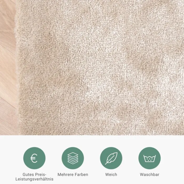 Waschbarer Viskose Teppich Rund - Vive Creme