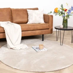 Waschbarer Viskose Teppich Rund - Vive Creme