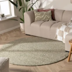 Wollteppich Rund - Feline Olivgrün Meliert