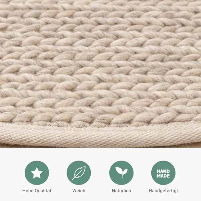 Wollteppich Rund - Twist Beige