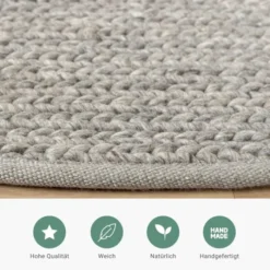 Wollteppich Rund - Twist Grau