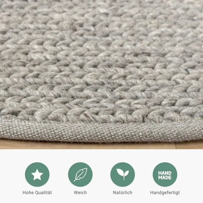 Wollteppich Rund - Twist Grau