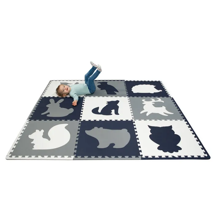 XL Foam Puzzlematte - Lio Wald Dunkelblau Weiß - 180x180cm